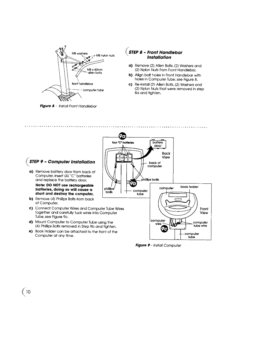 New Balance 5K owner manual Computer Installation, Front Handlebar Installation, Back, Computer tube 