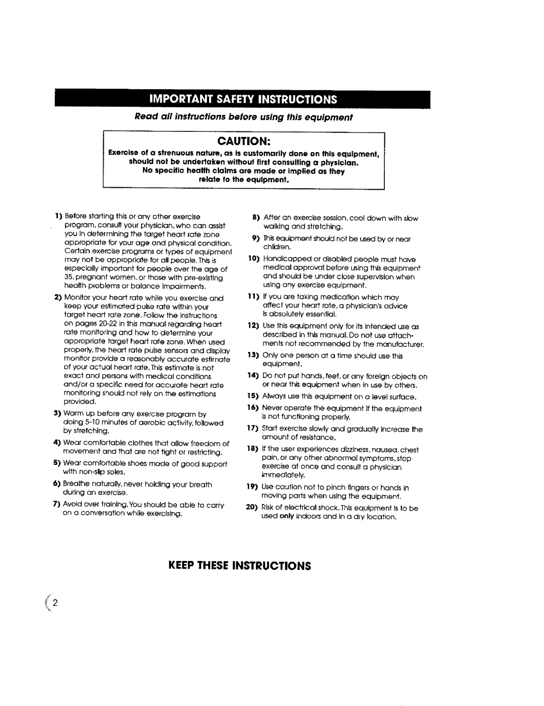 New Balance 5K owner manual Keep These Instructions, Read all instructions before using this equipment 