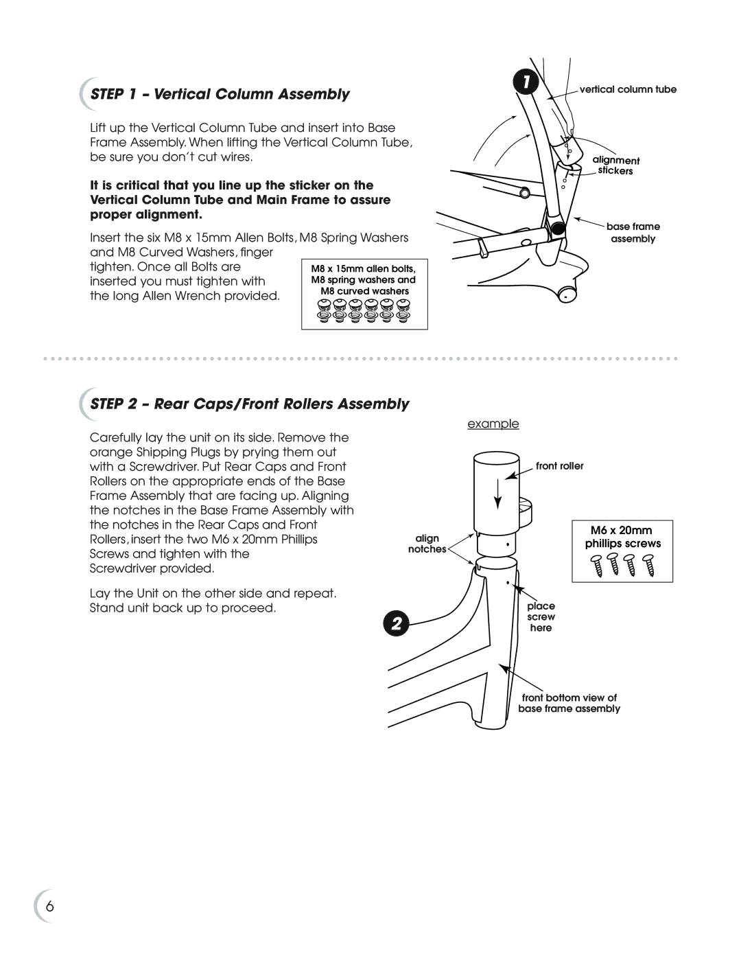 New Balance 8.0e owner manual Vertical Column Assembly, Rear Caps/Front Rollers Assembly 