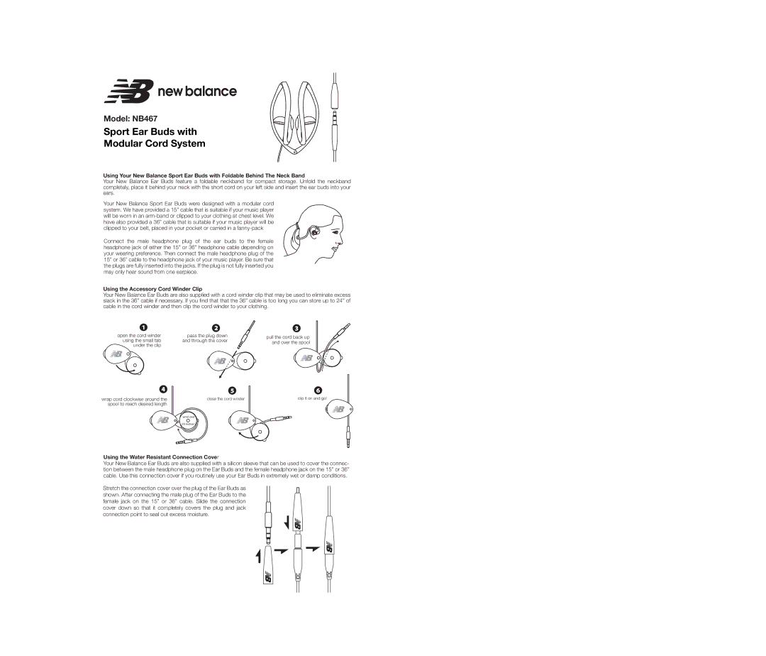 New Balance NB467 warranty Sport Ear Buds with Modular Cord System, Using the Accessory Cord Winder Clip 