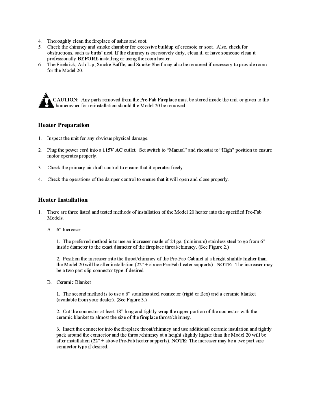 New Buck Corporation 20 Room Heater manual Heater Preparation 