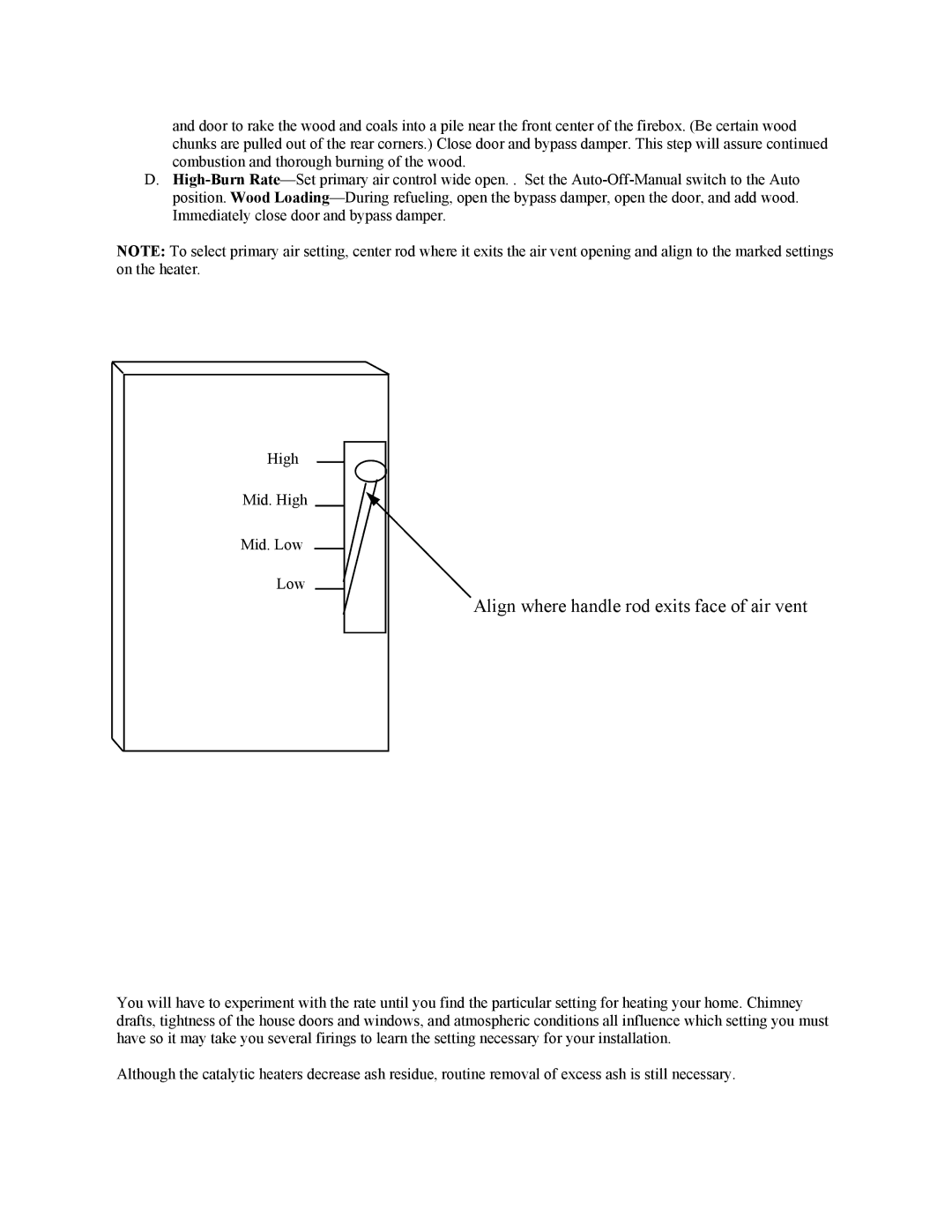 New Buck Corporation 20 Room Heater manual Align where handle rod exits face of air vent 