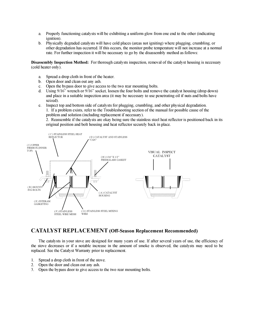 New Buck Corporation 20 Room Heater manual Catalyst Replacement Off-Season Replacement Recommended 