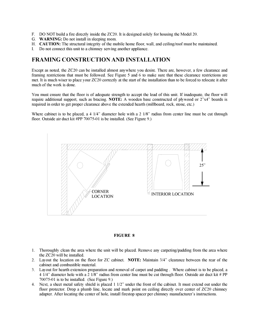 New Buck Corporation 20 Room Heater manual Corner Interior Location 