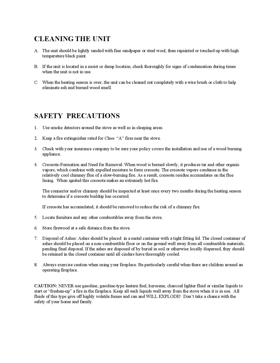 New Buck Corporation 20 Room Heater manual Cleaning the Unit, Safety Precautions 