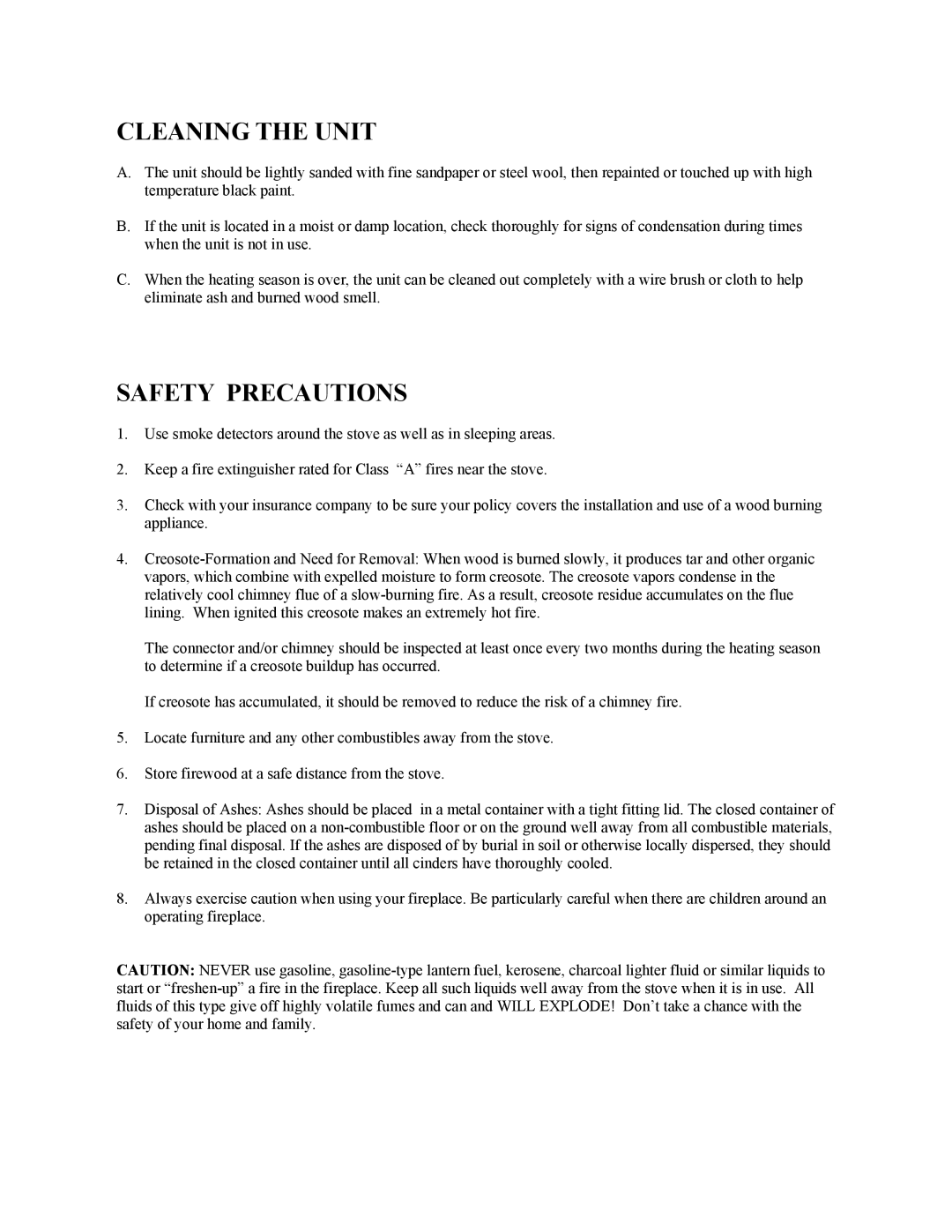 New Buck Corporation 20 Room Heater manual Cleaning The Unit, Safety Precautions 