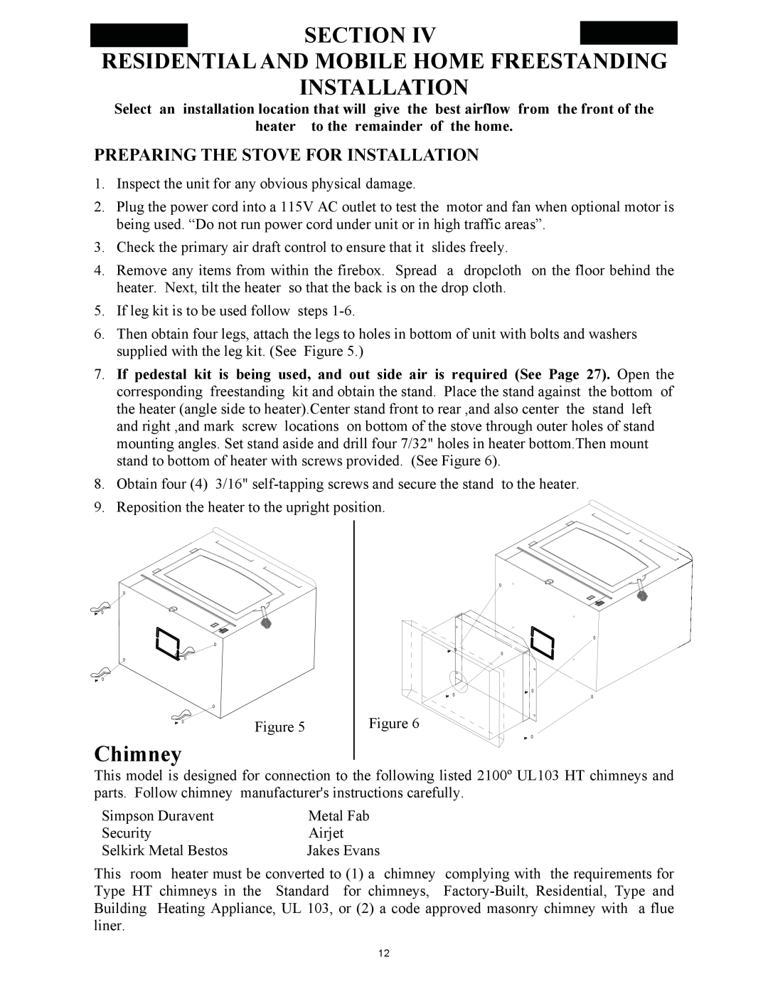 New Buck Corporation 21 installation instructions Chimney, Preparing The Stove For Installation 
