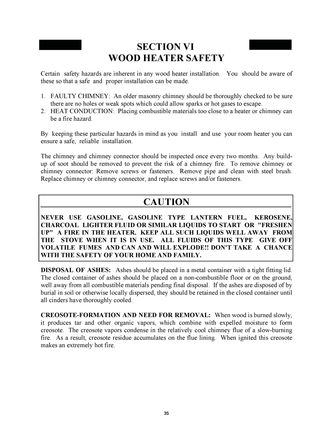New Buck Corporation 21 installation instructions Section Wood Heater Safety 