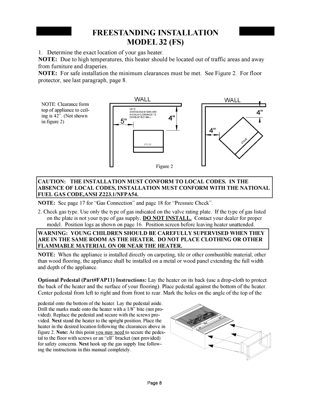 New Buck Corporation manual FREESTANDING INSTALLATION MODEL 32 FS, Wall 