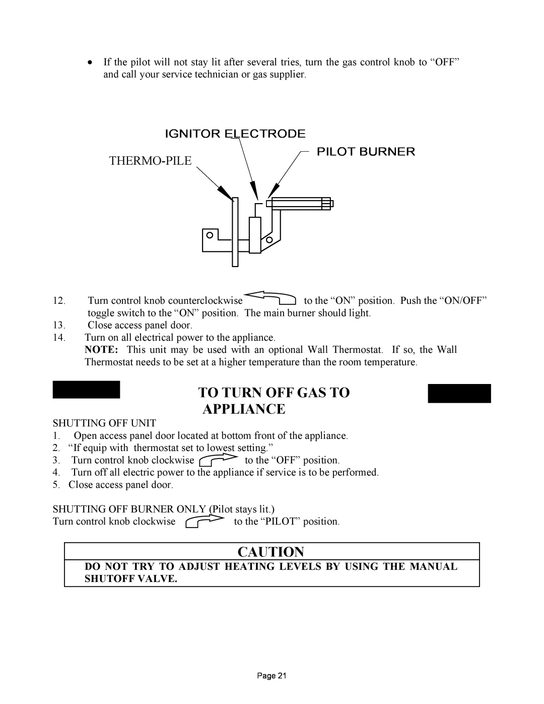 New Buck Corporation 32 manual To Turn Off Gas To Appliance, Ignitor Electrode, Pilot Burner 