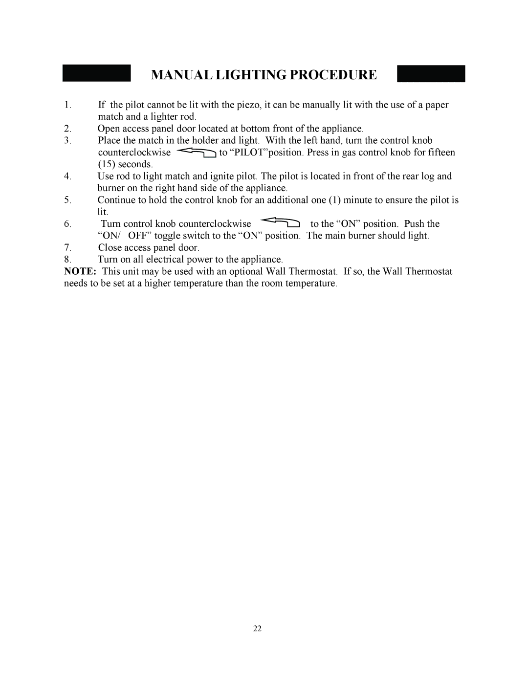 New Buck Corporation 34 manual Manual Lighting Procedure 