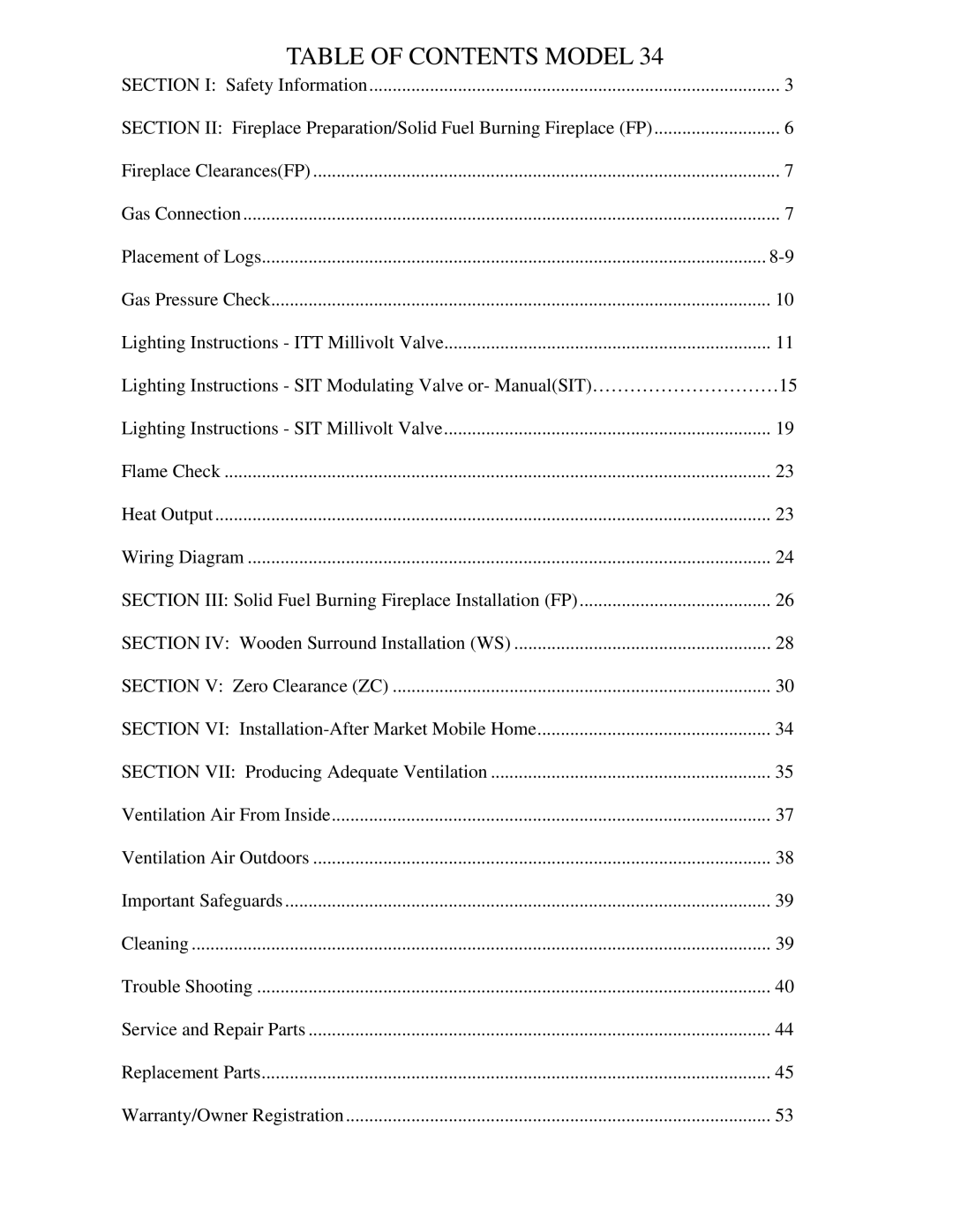 New Buck Corporation 34 manual Table of Contents Model 