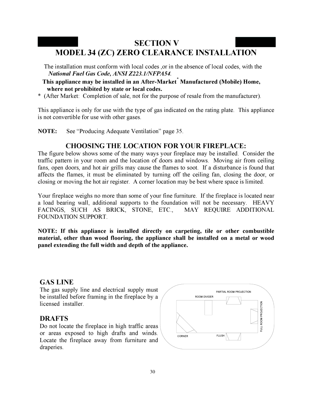 New Buck Corporation manual Section V Model 34 ZC Zero Clearance Installation, Choosing the Location for Your Fireplace 