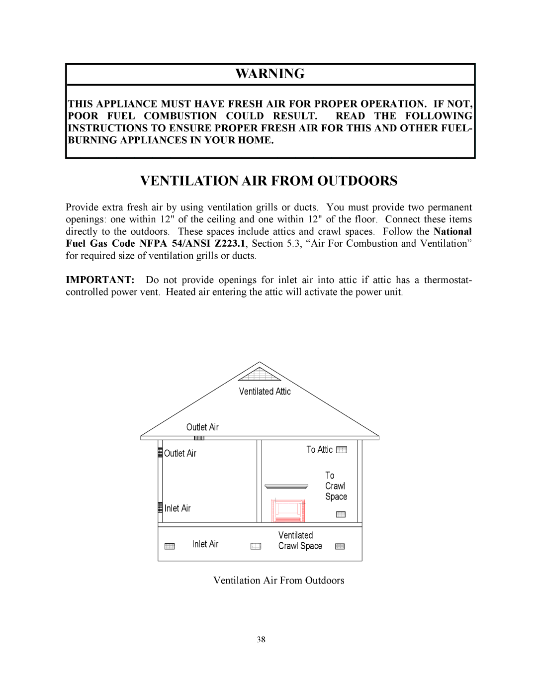 New Buck Corporation 34 manual Ventilation AIR from Outdoors 