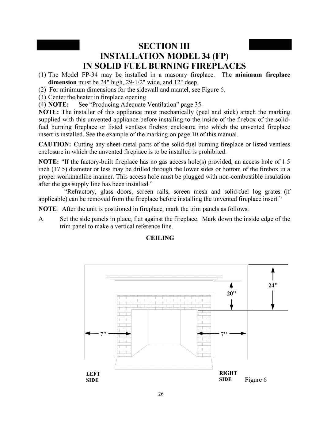 New Buck Corporation manual SECTION INSTALLATION MODEL 34 FP, In Solid Fuel Burning Fireplaces, Ceiling, Figure 