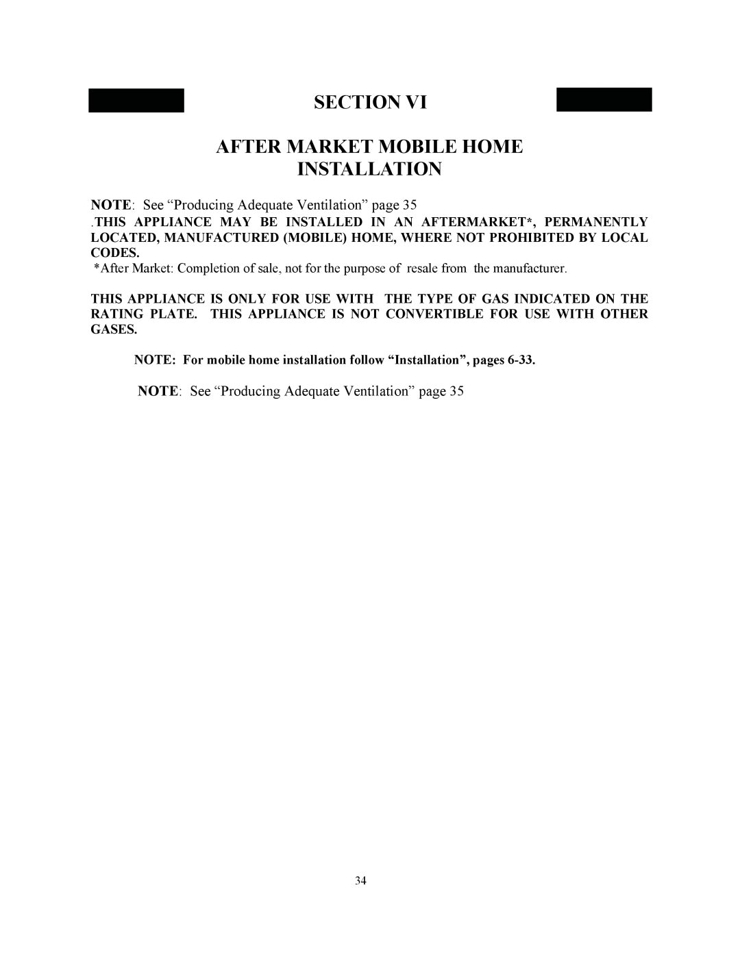 New Buck Corporation 34 manual Section After Market Mobile Home Installation 