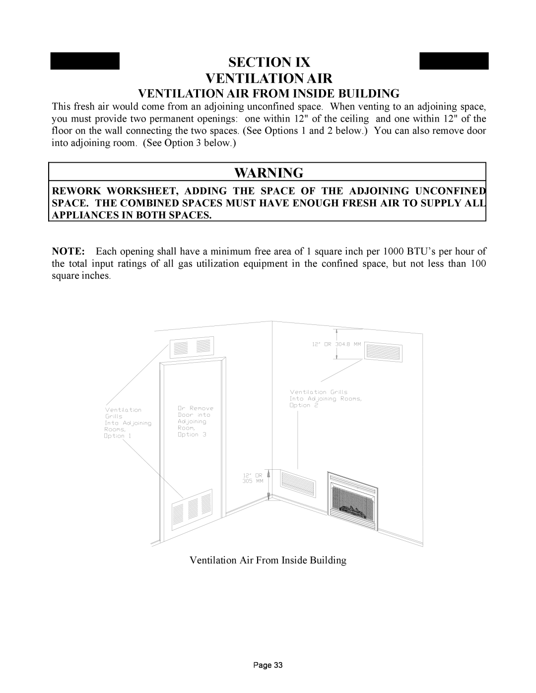 New Buck Corporation 384 manual Section Ventilation Air, Ventilation Air From Inside Building 