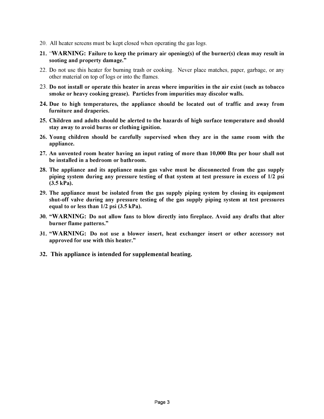 New Buck Corporation 384 manual This appliance is intended for supplemental heating 