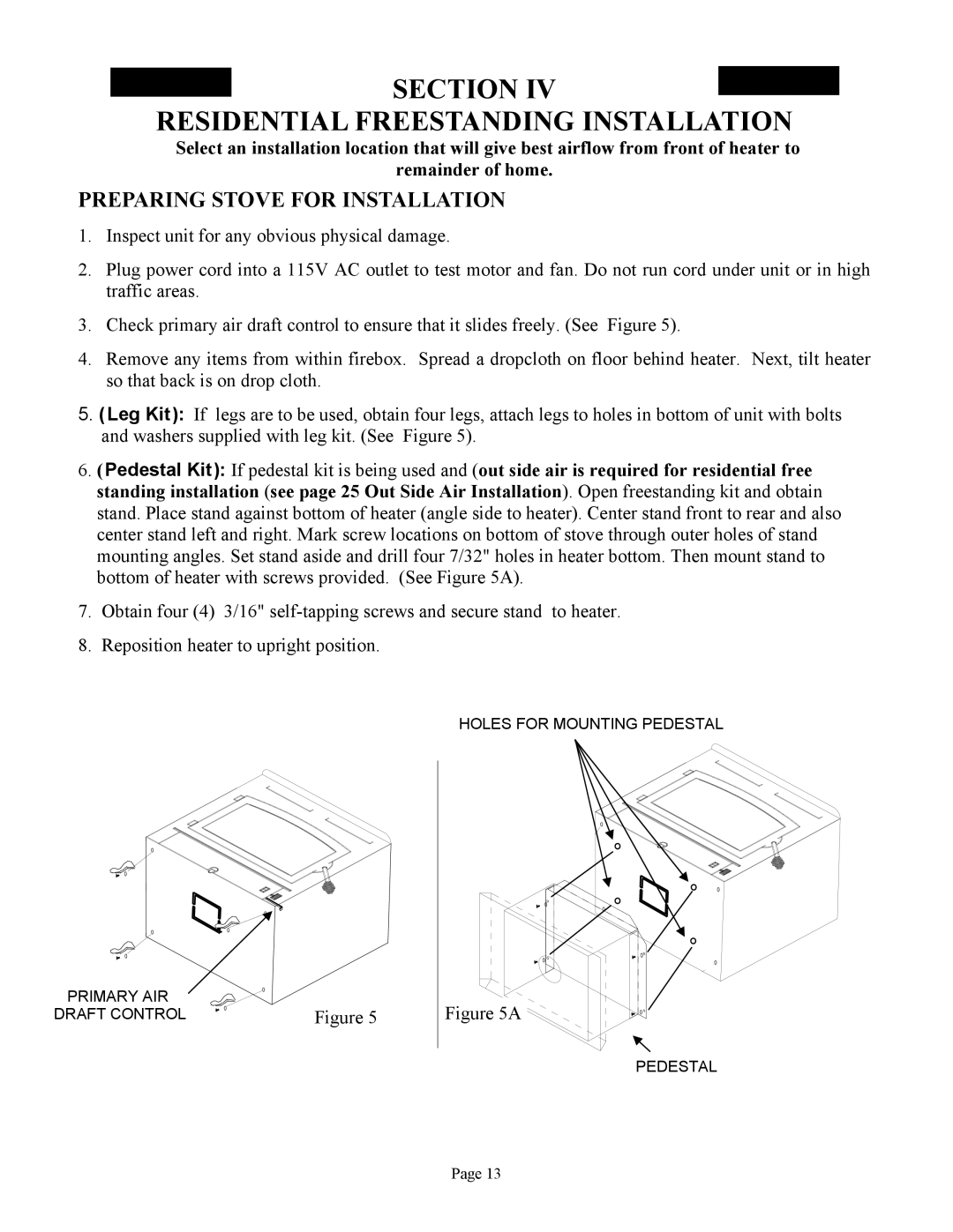 New Buck Corporation 81 Section Residential Freestanding Installation, Preparing Stove for Installation 