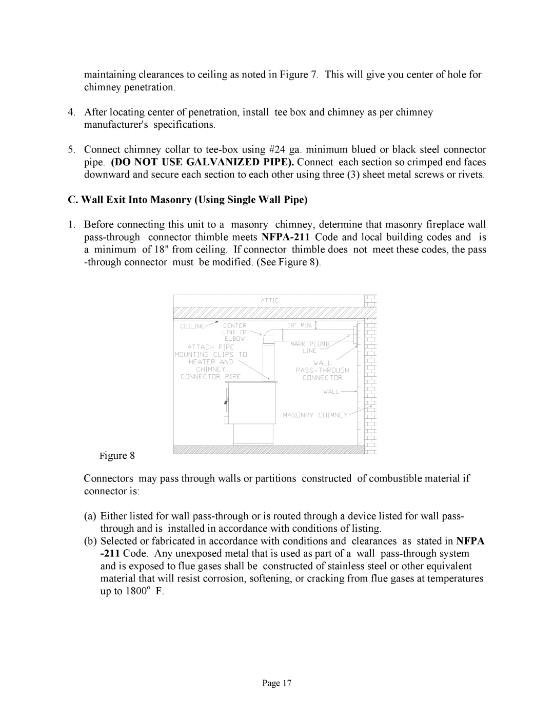 New Buck Corporation 81 installation instructions Wall Exit Into Masonry Using Single Wall Pipe 