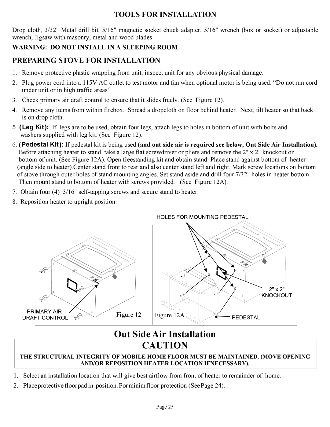 New Buck Corporation 81 installation instructions Out Side Air Installation, Tools for Installation 