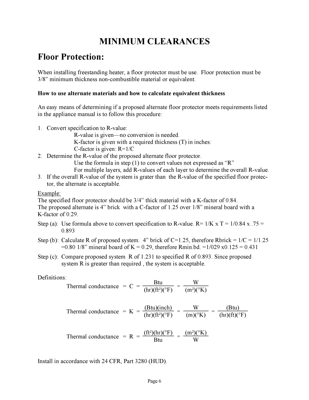 New Buck Corporation 81 installation instructions Minimum Clearances, Floor Protection 