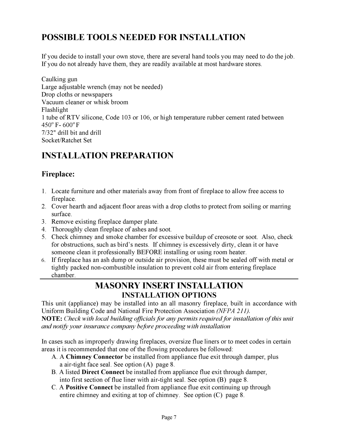 New Buck Corporation 81 installation instructions Possible Tools Needed for Installation, Installation Options 