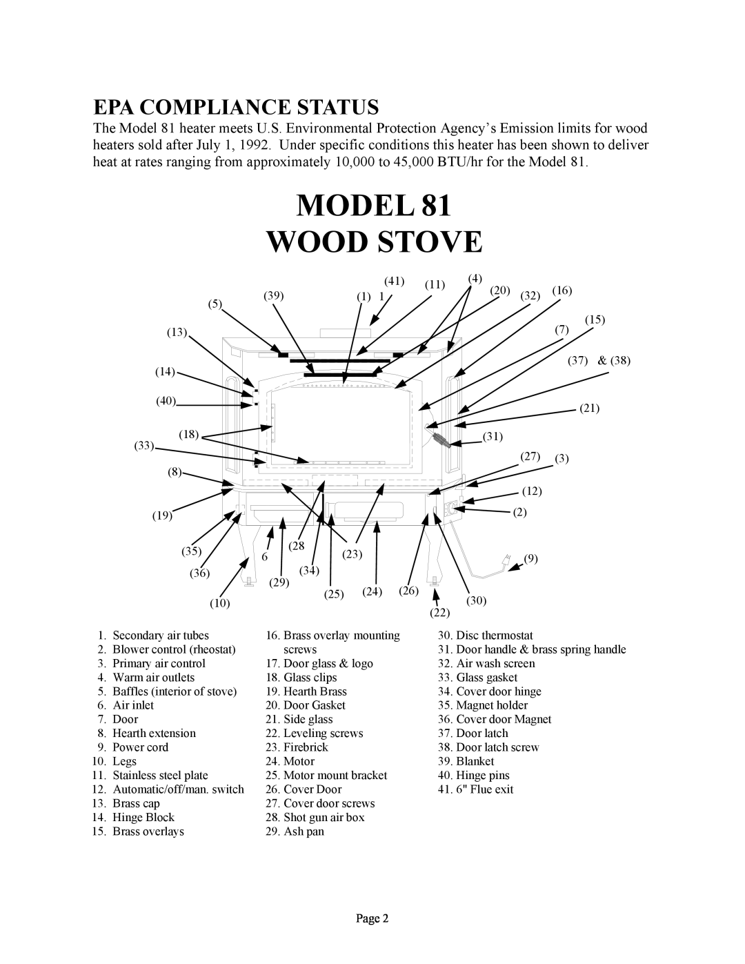 New Buck Corporation 81 installation instructions Epa Compliance Status, Model Wood Stove 
