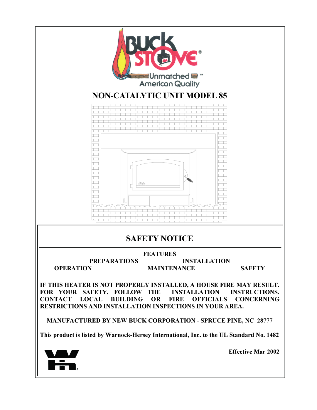 New Buck Corporation 85 installation instructions 