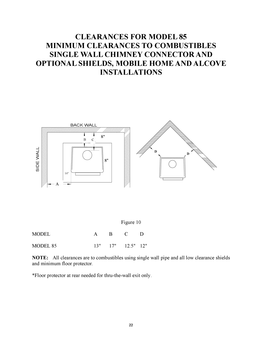 New Buck Corporation 85 installation instructions Clearances For Model 
