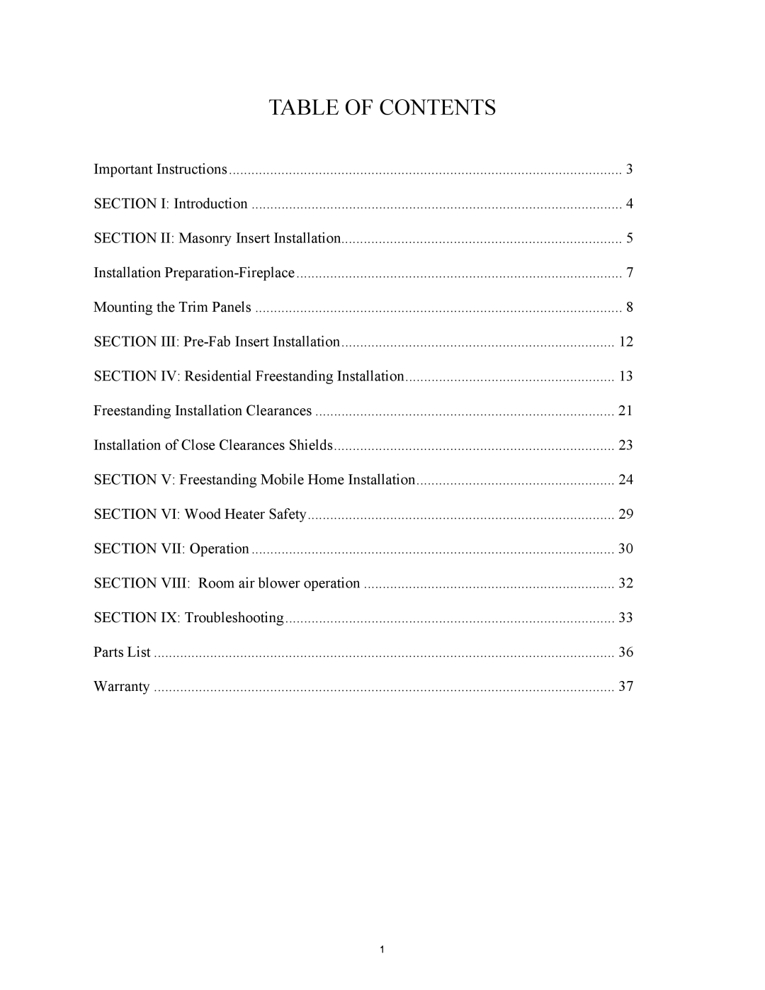 New Buck Corporation 85 installation instructions Table Of Contents 