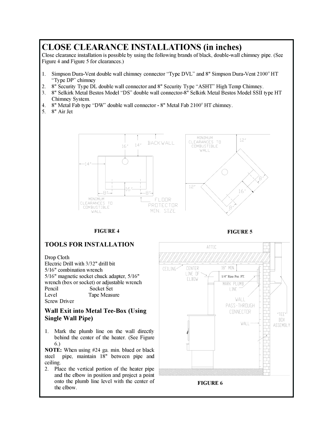 New Buck Corporation 91 manual Close Clearance Installations in inches 