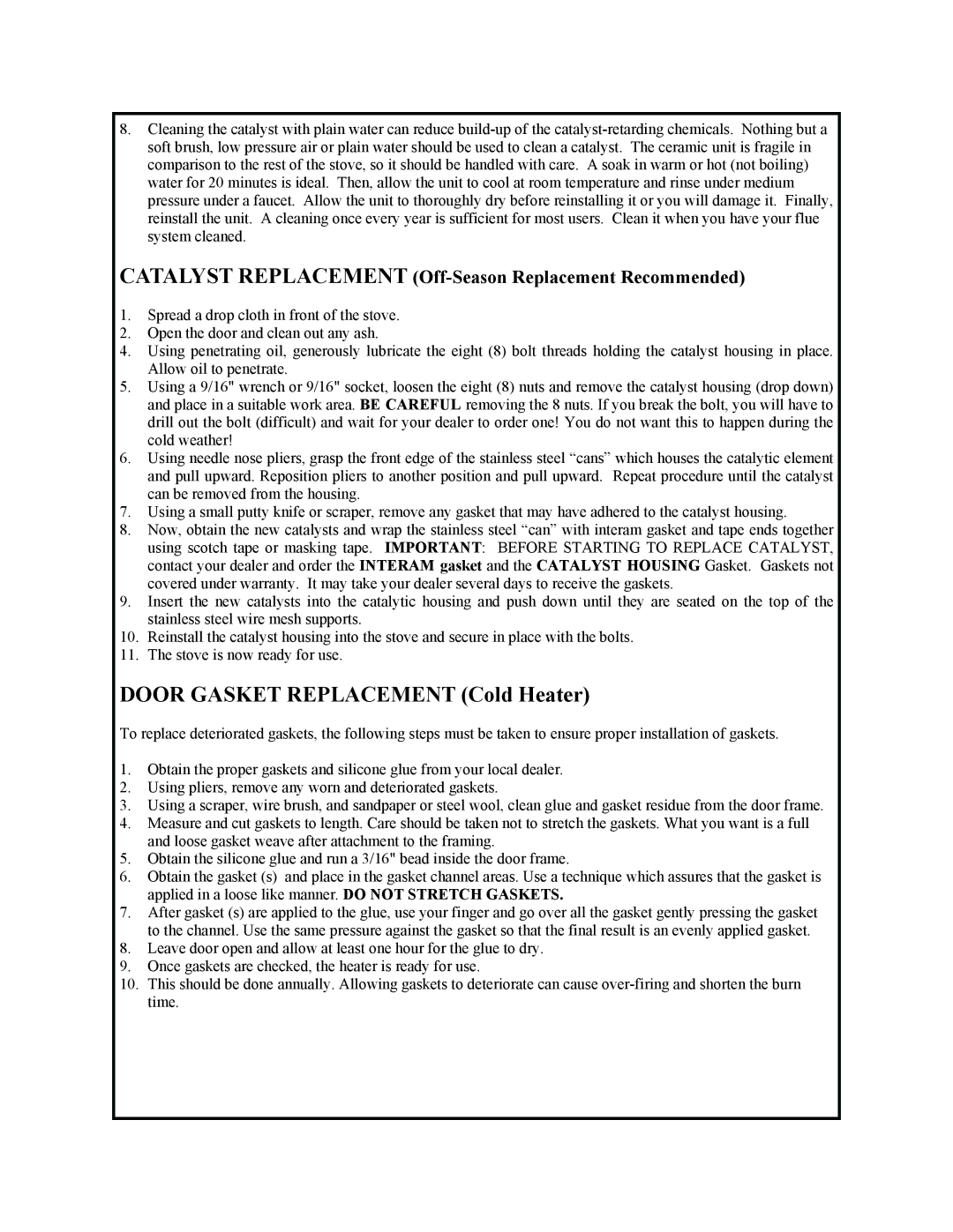 New Buck Corporation 91 manual Door Gasket Replacement Cold Heater 