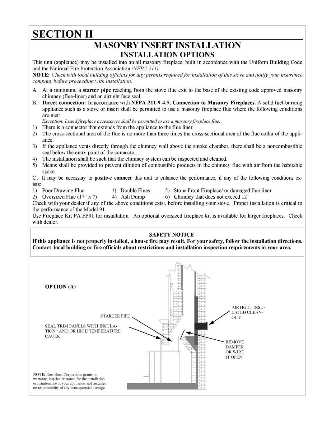 New Buck Corporation 91 manual Option a 