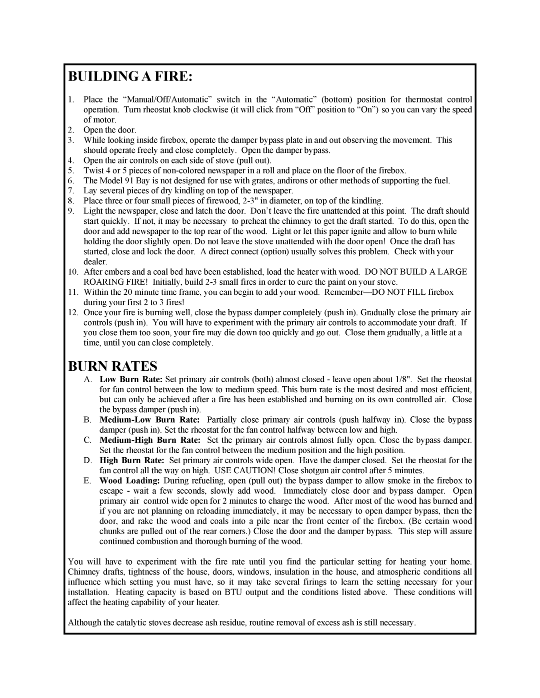 New Buck Corporation 91 manual Building A Fire, Burn Rates 