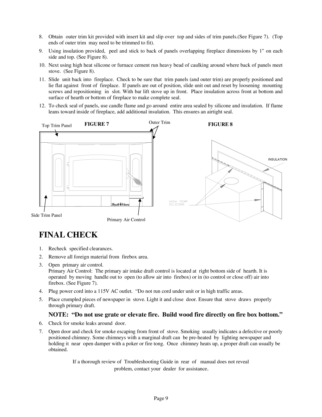 New Buck Corporation 94NC installation instructions Final Check 