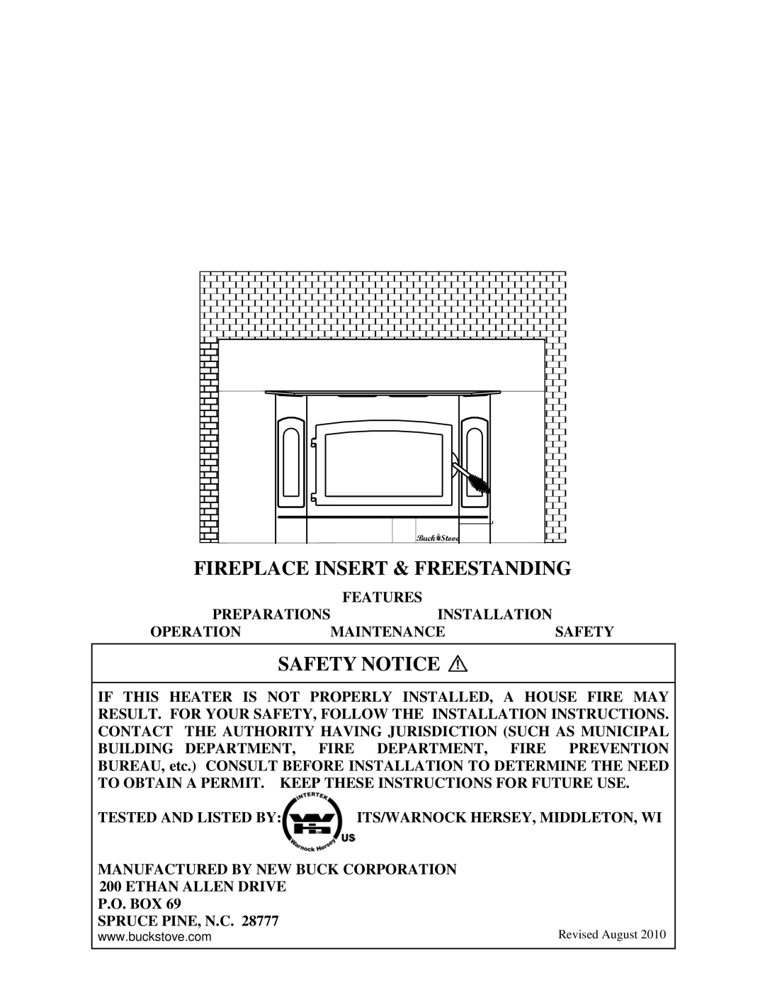 New Buck Corporation 94NC installation instructions 