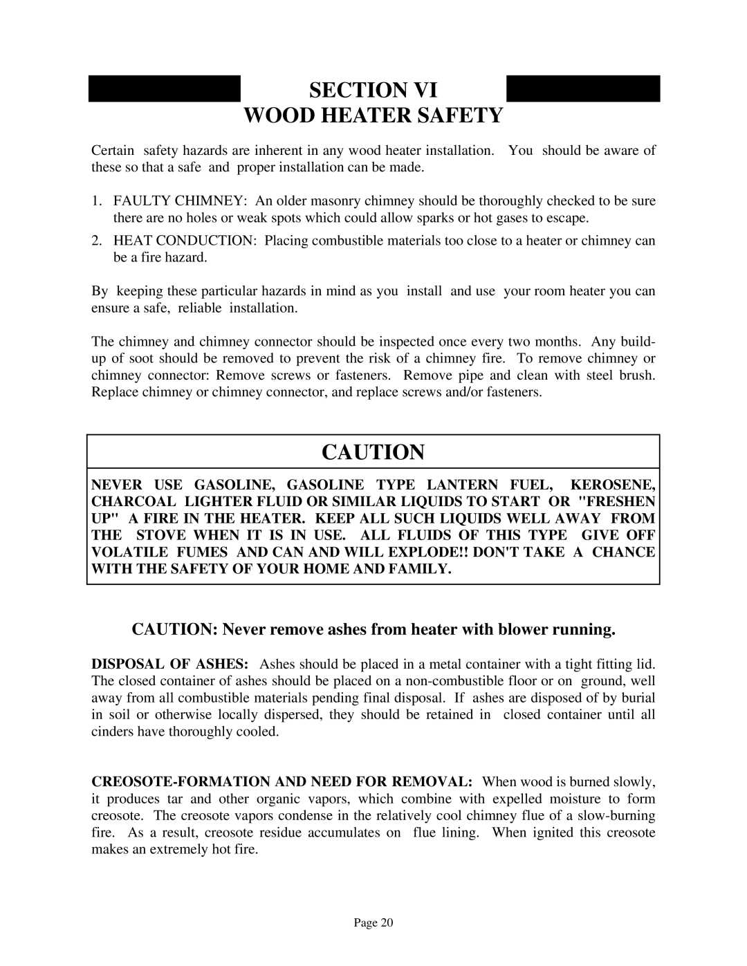 New Buck Corporation 94NC installation instructions Section Wood Heater Safety 