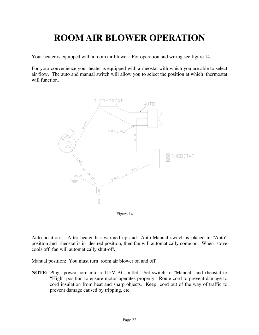 New Buck Corporation 94NC installation instructions Room AIR Blower Operation 