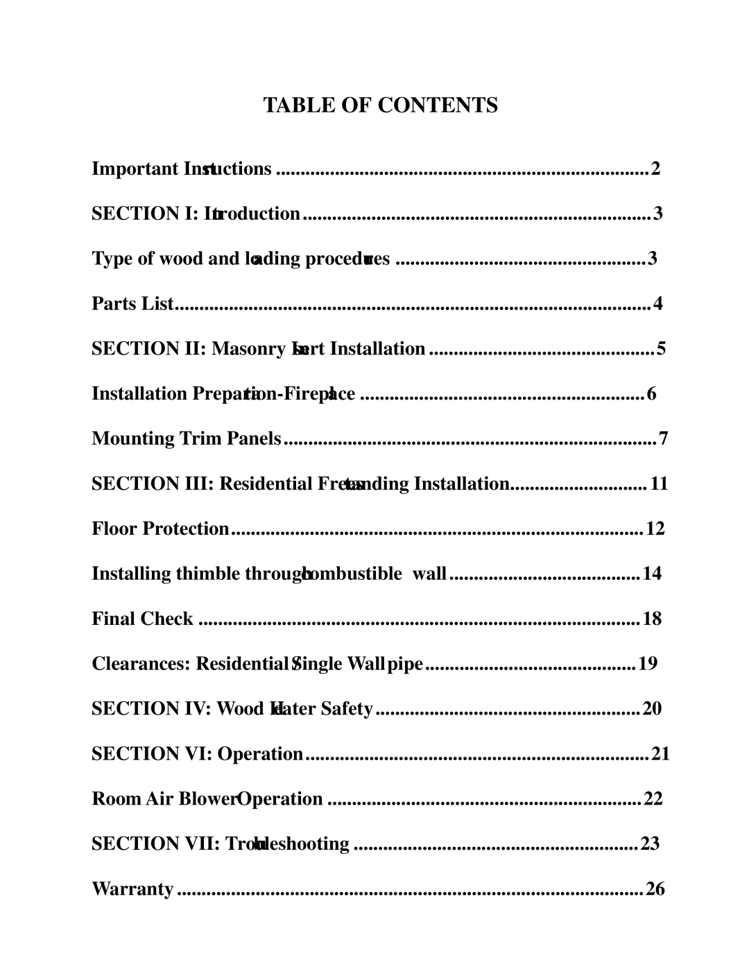 New Buck Corporation 94NC installation instructions Table of Contents 