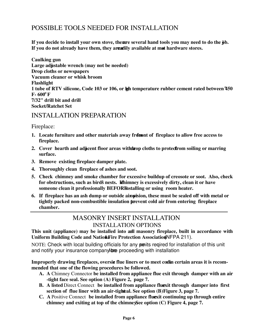 New Buck Corporation 94NC Possible Tools Needed for Installation, Installation Preparation, Masonry Insert Installation 