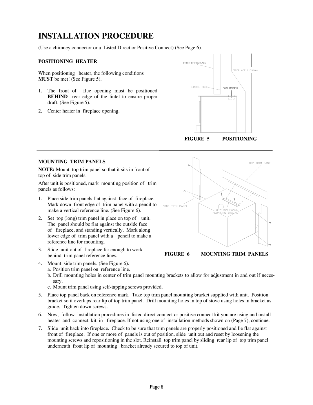 New Buck Corporation 94NC Installation Procedure, Positioning Heater, Behind, Mounting Trim Panels 