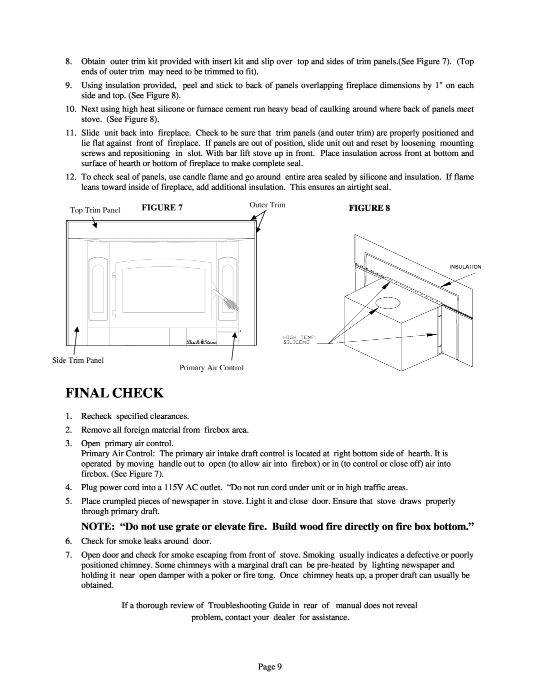 New Buck Corporation 94NC installation instructions Final Check 