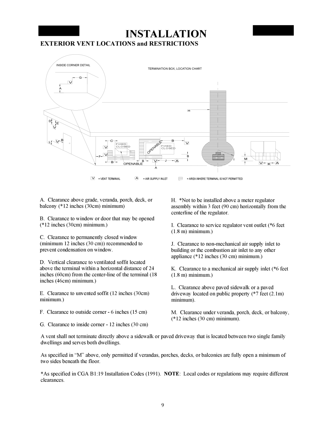 New Buck Corporation DV23ZC manual Exterior Vent Locations and Restrictions 