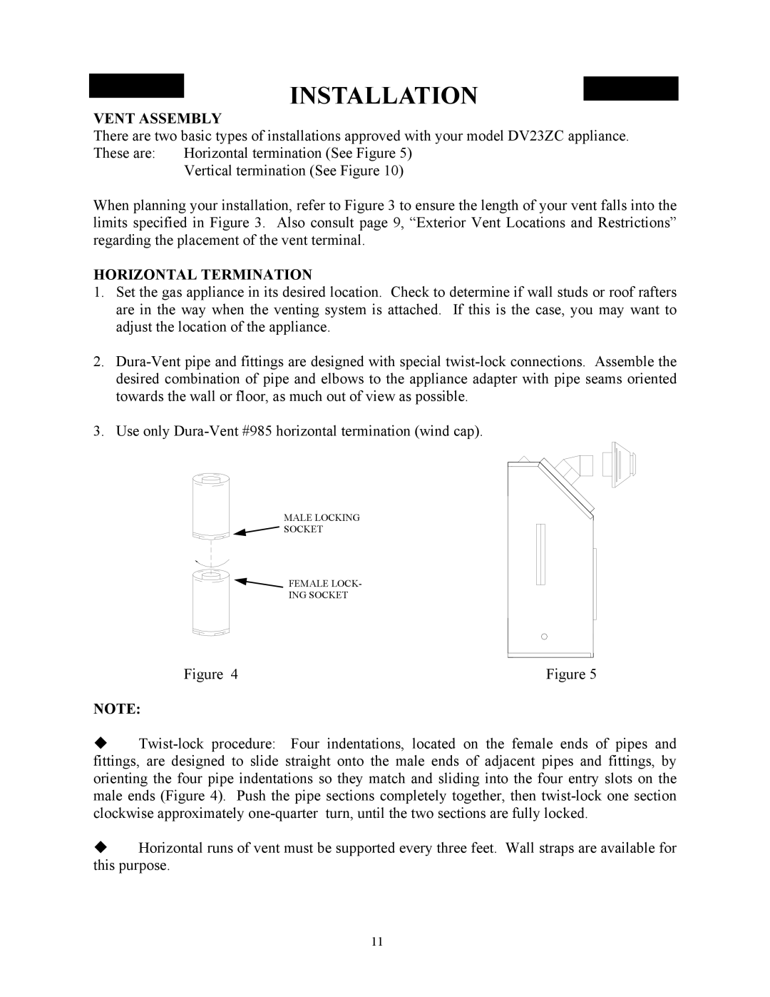 New Buck Corporation DV23ZC manual Vent Assembly, Horizontal Termination 