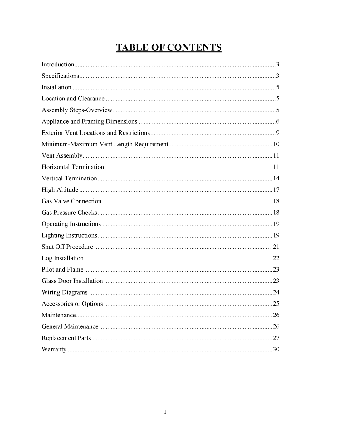 New Buck Corporation DV23ZC manual Table of Contents 