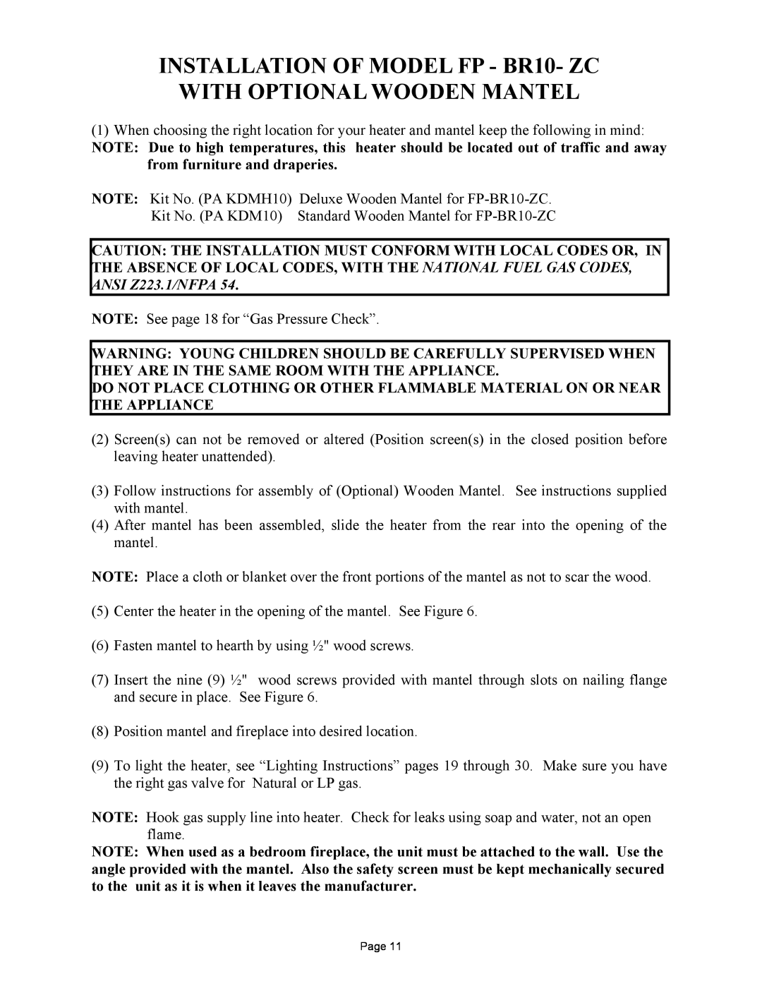 New Buck Corporation FP-BR-10-ZC manual NOTE See page 18 for “Gas Pressure Check” 