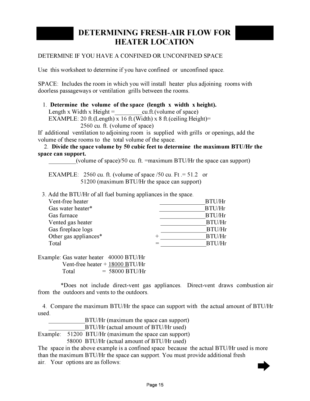 New Buck Corporation FP-BR-10-ZC manual Determining Fresh-Airflow For Heater Location 