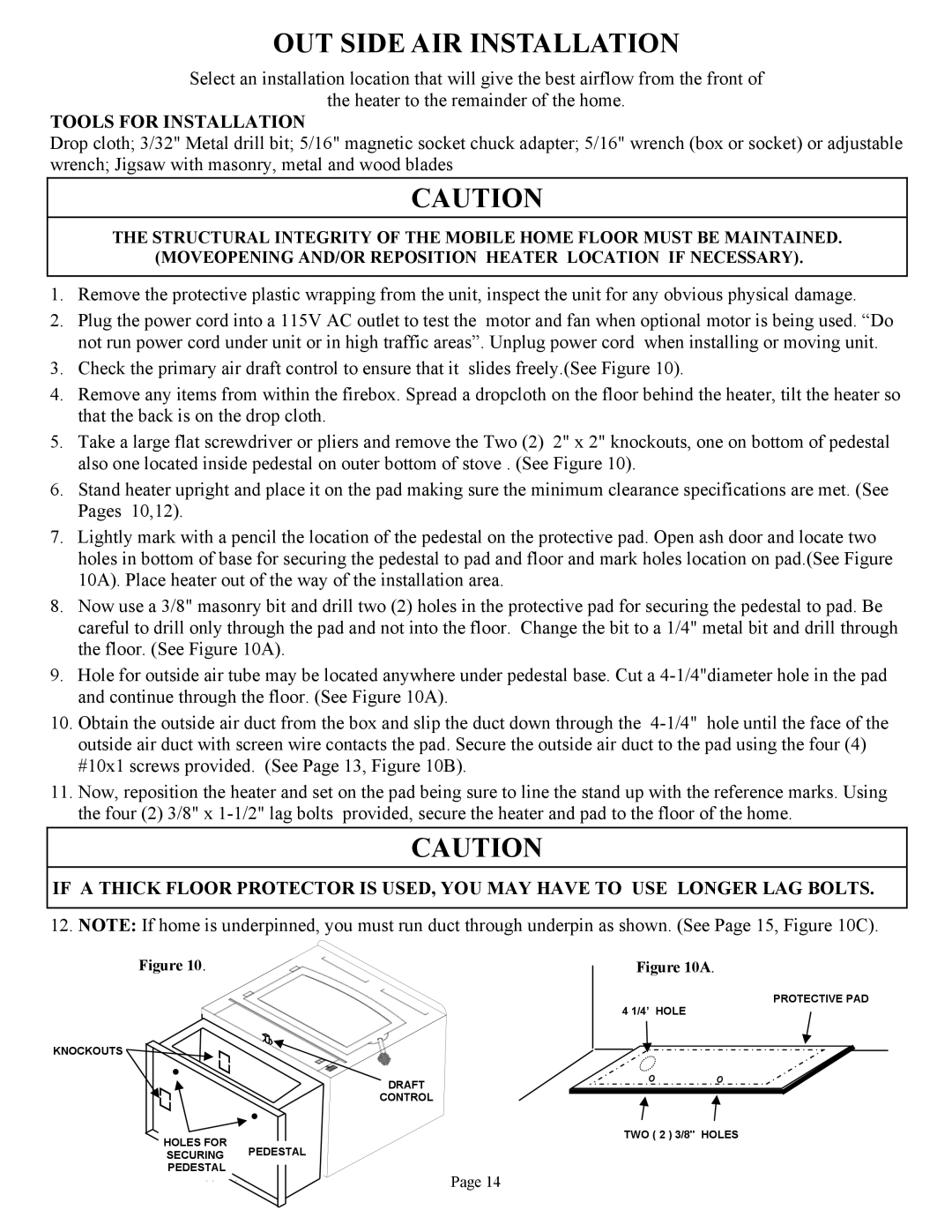 New Buck Corporation FS 21 installation instructions OUT Side AIR Installation, Tools for Installation 