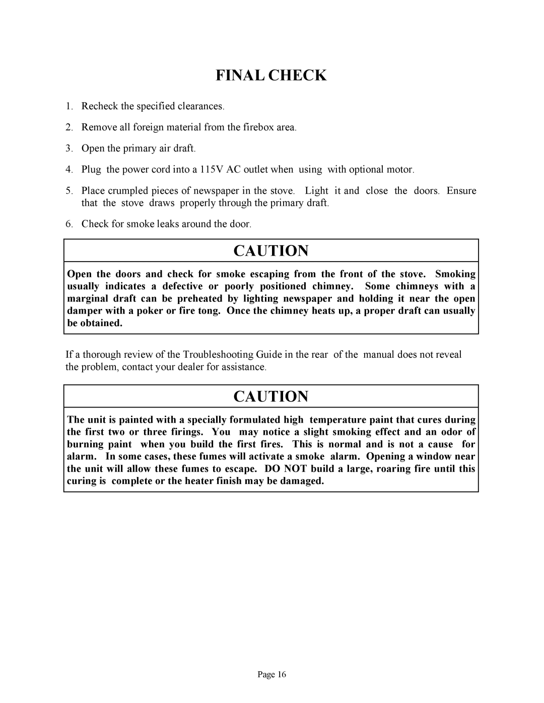 New Buck Corporation FS 21 installation instructions Final Check 